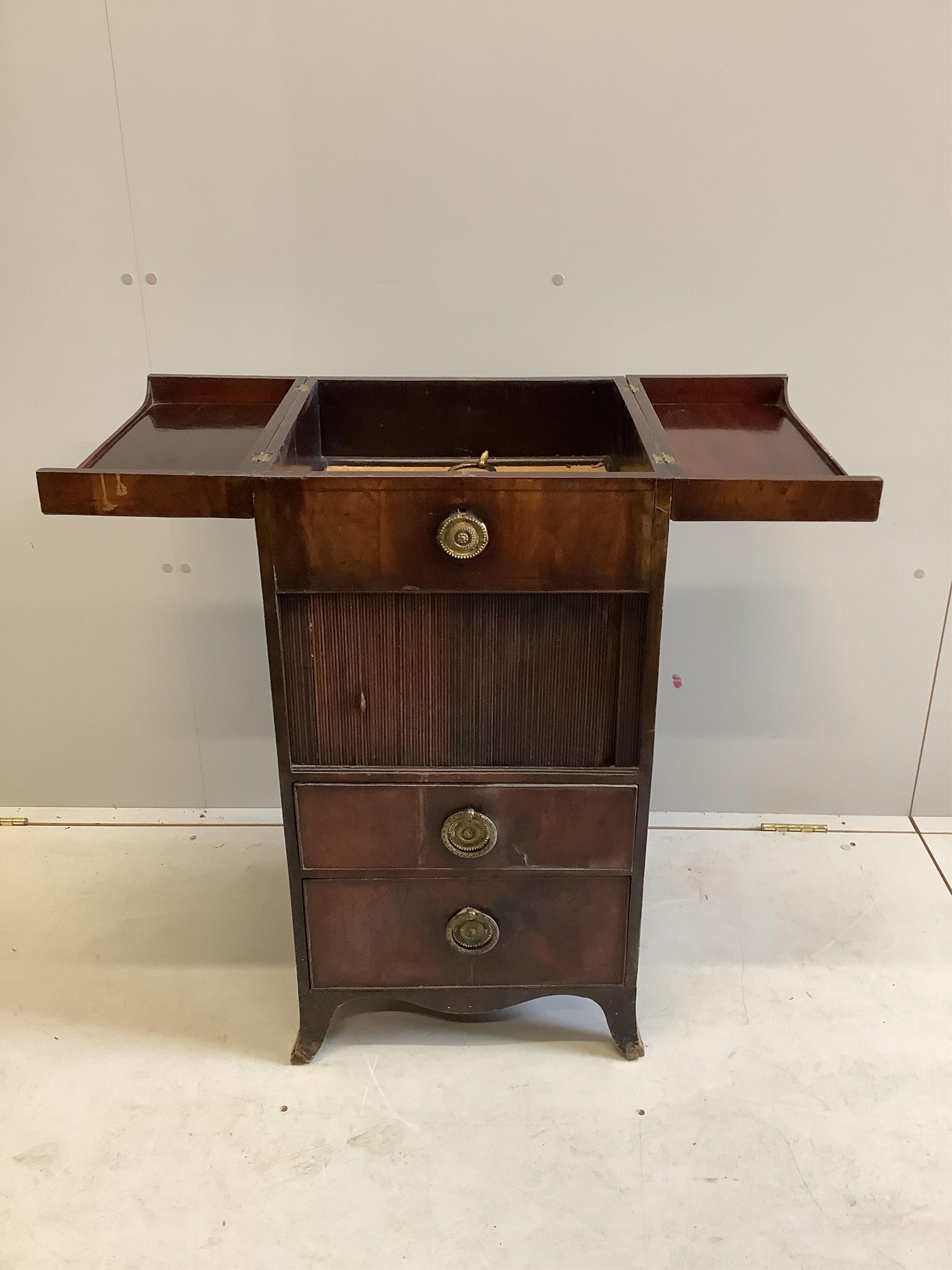 A George III mahogany enclosed washstand, width 42cm, depth 42cm, height 83cm. Condition - poor